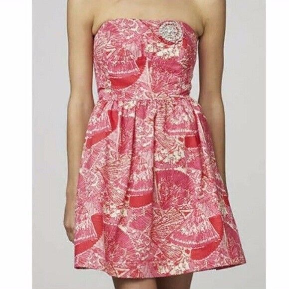 Lilly Pulitzer Strapless Sari Dress Its Getting Hot in Here Pink Metallic size 4 - Picture 1 of 5